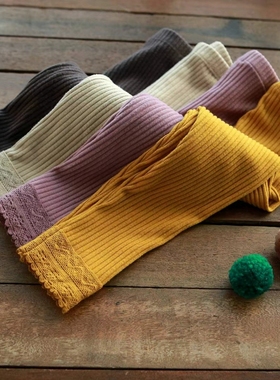 女童打底裤韩国童装FLO2023冬季宝花边针织修身保暖公主加厚长裤