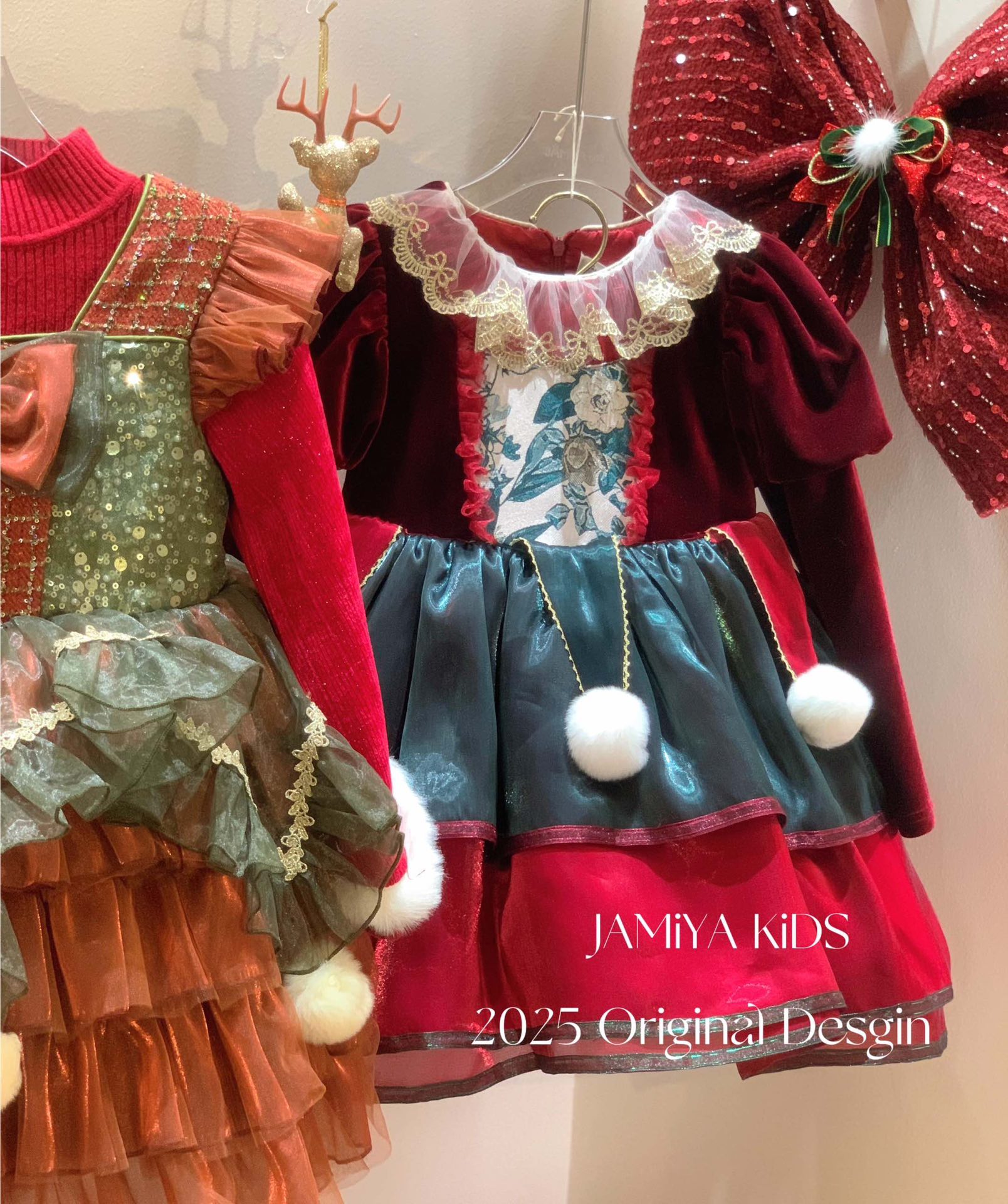 Jamiya女童洛丽塔公主裙25秋冬儿童圣诞节礼服宝宝红色连衣裙新年