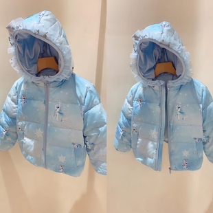 专柜品牌童装25秋冬新款女童冰雪奇缘爱沙公主连帽羽绒服短款外套