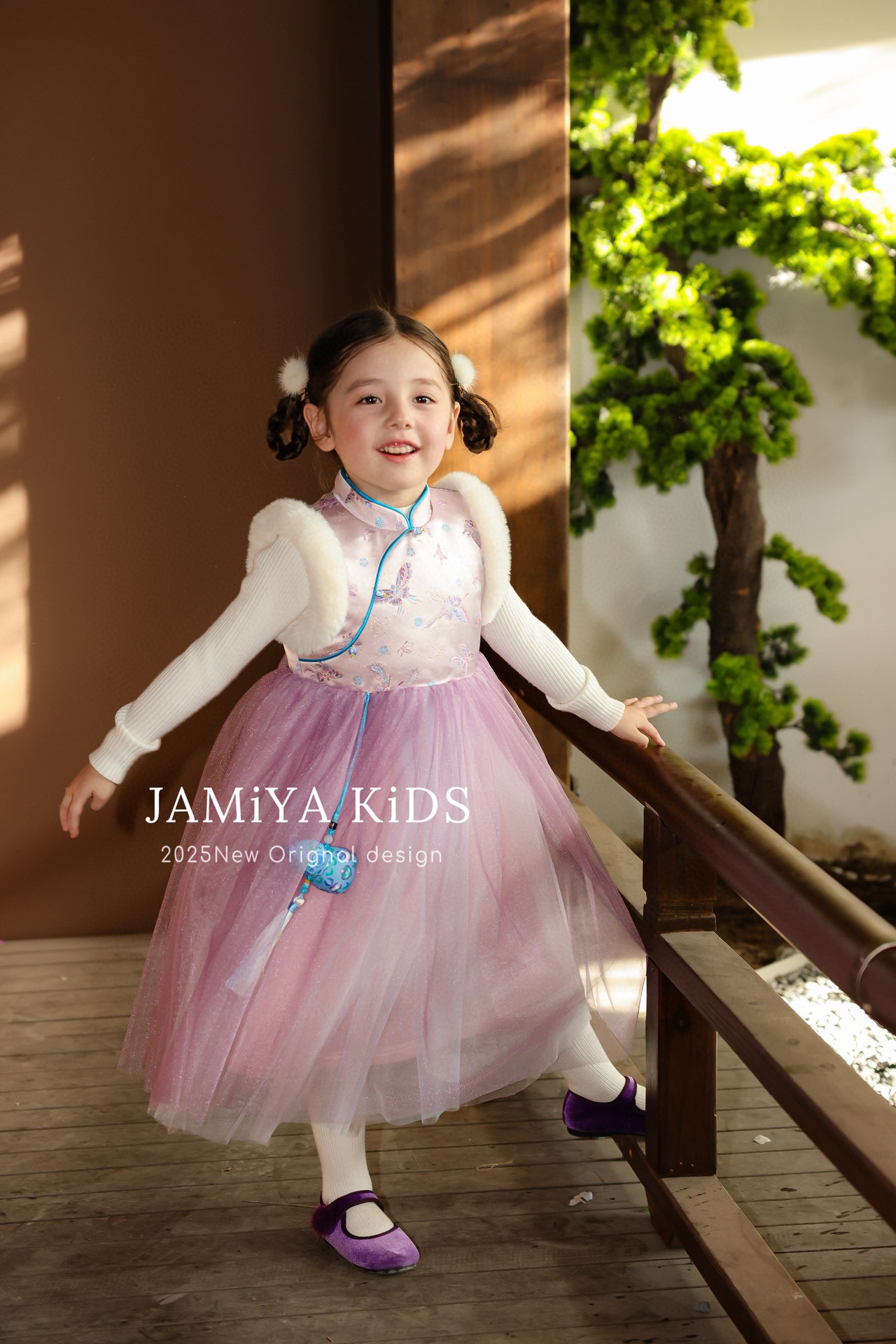 Jamiya女童连衣裙2025秋冬新款儿童新中式国风网纱公主裙生日礼服