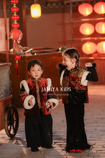 Jamiya年款男女童新中式马甲25秋冬儿童中国风兄妹姐弟装拜年服