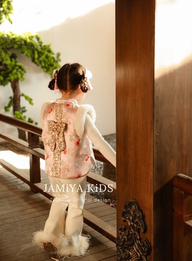 Jamiya女童马甲2025秋冬新款儿童洋气新中式国风盘扣上衣打底衫