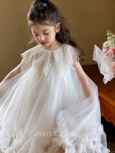 Jamiya女童连衣裙2026春夏儿童女孩白色公主裙生日礼服裙纱裙礼服