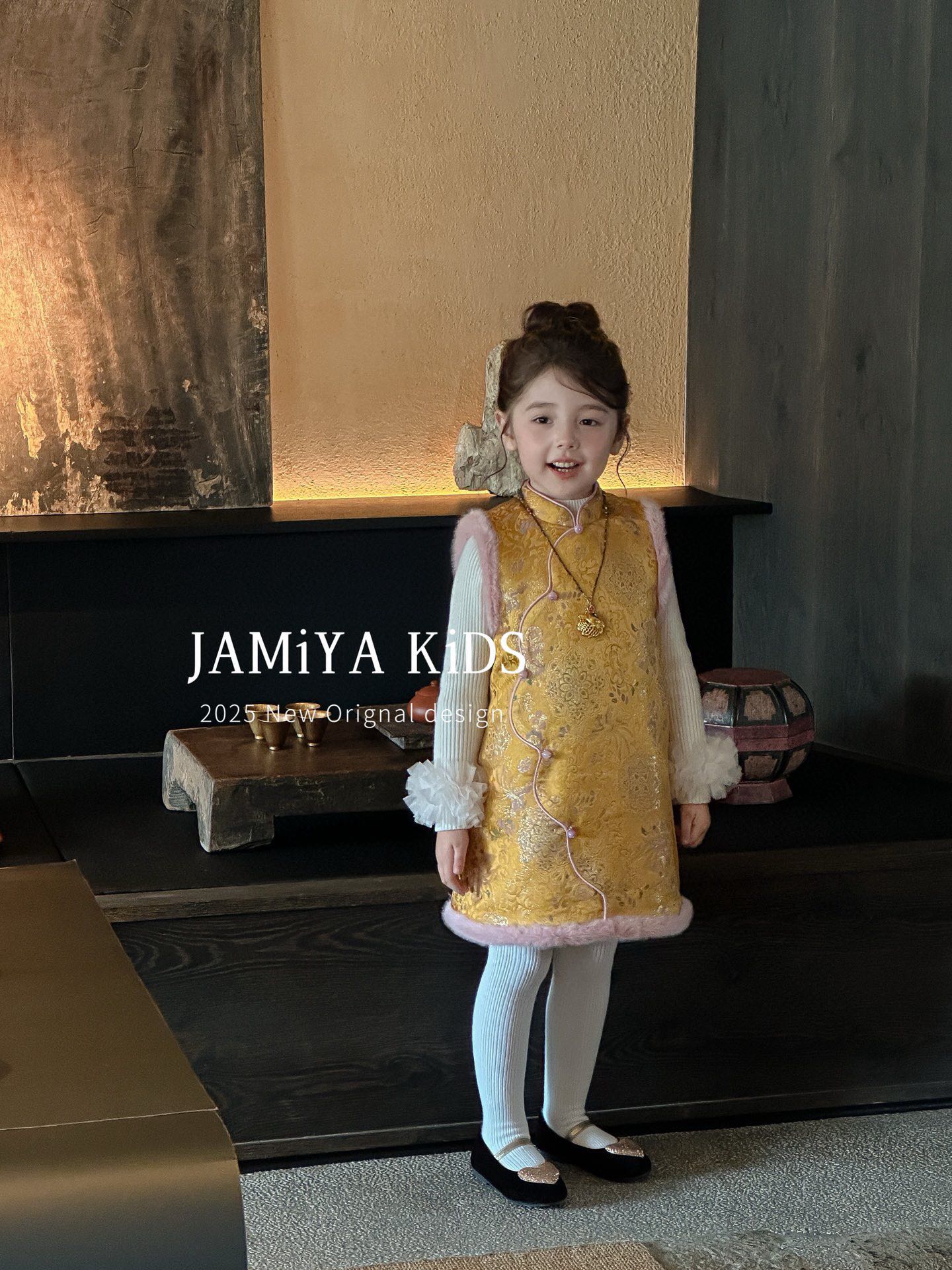 Jamiya女童背心裙2025秋冬新款儿童新中式国风改良旗袍裙拜年服