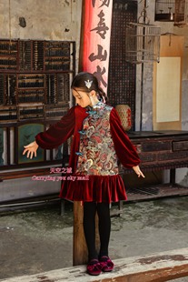 天空之城女童连衣裙25秋冬儿童国风拜年服新中式提花丝绒连衣裙