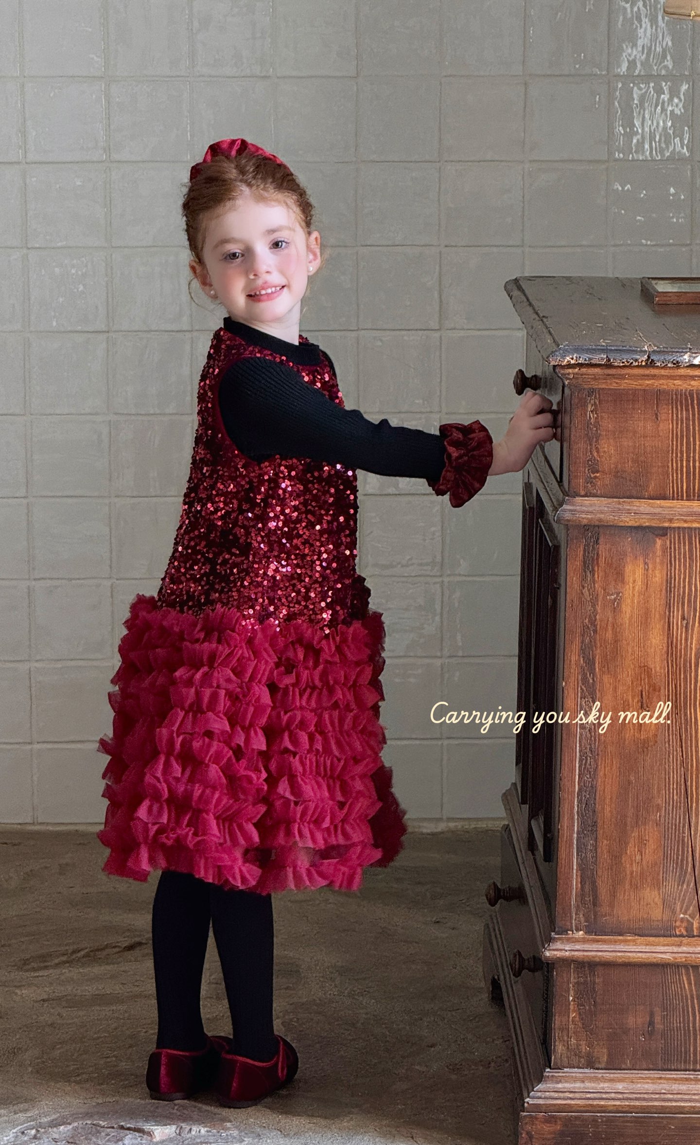 天空之城女童连衣裙25秋冬新儿童洋气亮片背心裙堆堆纱生日礼服裙