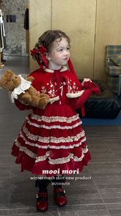 茉莉女童连衣裙25秋冬儿童洋气小女孩生日礼服圣诞新年拜年服云肩