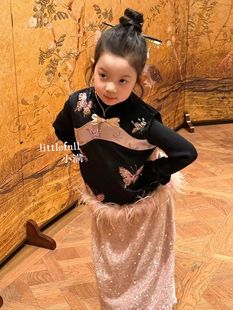 2025秋冬新儿童中国风马甲半裙演出服 套装 Little full女童新中式