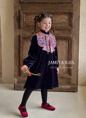 Jamiya年款女童连衣裙25秋冬儿童洋气女孩礼服裙新中式国风拜年服