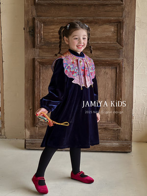 Jamiya年款女童连衣裙25秋冬儿童洋气女孩礼服裙新中式国风拜年服