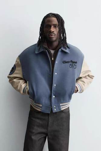 ZA2025冬季新品 男装 拼接补丁棉服飞行员夹克外套 4575420 819