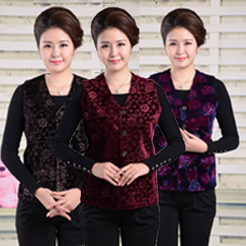 春夏季薄款金丝绒中年奶奶装马甲