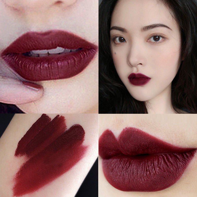 枣红色口红黑暗系中毒色暗色吸血鬼黑色姨妈色车厘子色哑光欧美风