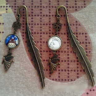 包邮龙猫仙子书签复古羽毛文具学生送礼精致礼品定制照片校徽图