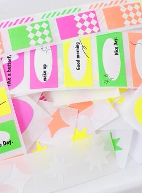 38包u王见货木蝉司hellosmile原创荧光色贴纸卷百搭ins风手帐