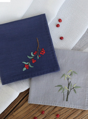 花寄 手工刺绣diy手帕手绢全棉材料包可绣字送男友情侣新年礼物