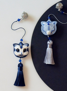 花寄 刺绣diy材料包手工制作香囊醒狮手机链钥匙挂件情侣新年礼物