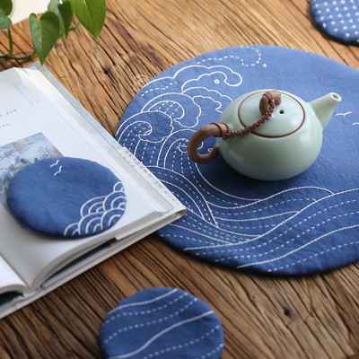 花寄diy刺子绣茶席杯垫