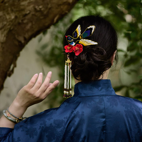 花寄 刺绣diy手工材料包发簪古风发钗风铃挂件喜鹊结婚礼装饰礼物