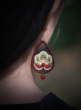 花寄 耳环diy刺绣手工材料包中国风双面绣耳饰自制敦煌文创礼物