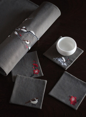 花寄 雪梅茶席布艺刺绣diy手工材料包中国风茶几绣画杯垫传统茶垫