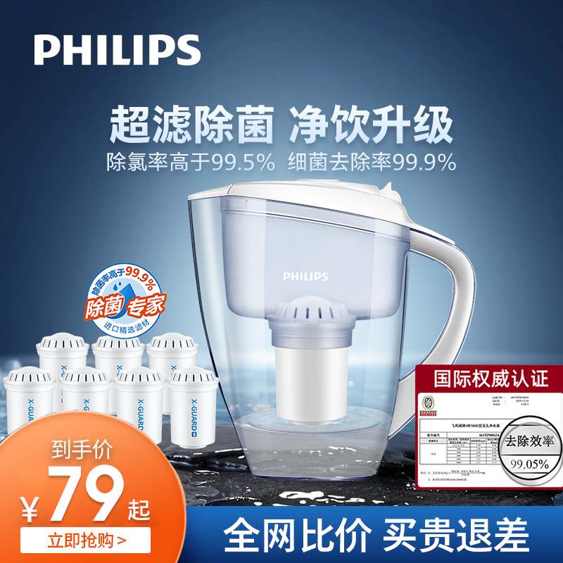 飞利浦净水壶WP2802家用便携式水壶超滤直饮滤水壶自来水过滤壶
