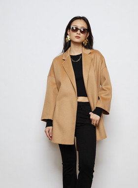 APSH懿千金秋冬水波纹羊绒羊毛大衣女双面毛呢外套浴袍中长小个子