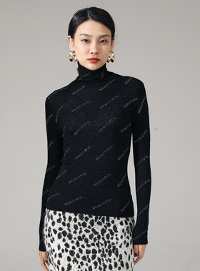 APSH懿千金秋冬新款烫钻满印字母堆堆领绵羊毛衫女套头修身打底衫