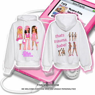 辣妹千禧风上衣设计感 新款 粉红蘑菇 y2k像素风潮牌卫衣女QQ秀秋装