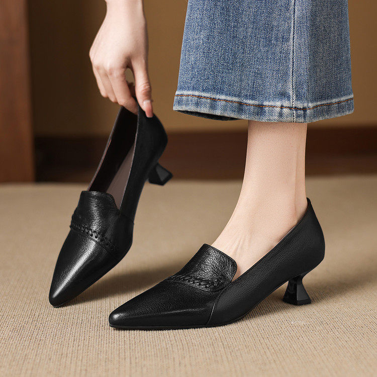 欧洲站头层牛皮细高跟尖头单鞋女士新款头层牛皮时尚异形跟深口鞋,女鞋,深口单鞋,淘宝优惠券,粉丝福利购,淘宝优惠卷