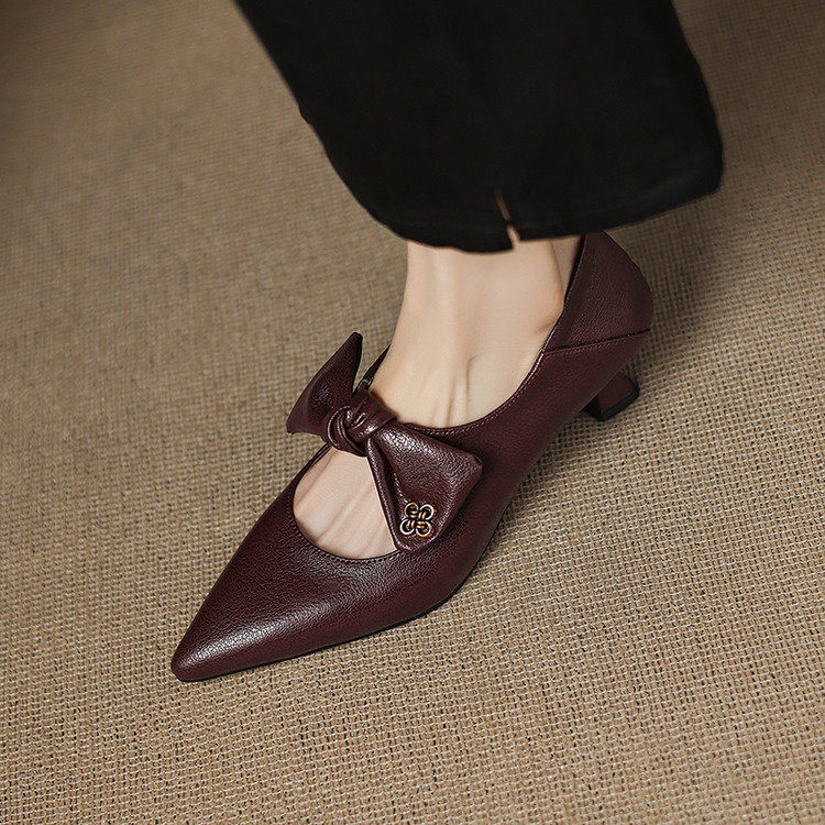 全真皮法式高跟尖头鞋女鞋陪阔腿裤专用蝴蝶结浅口鞋软皮羊皮单鞋,女鞋,深口单鞋,淘宝优惠券,粉丝福利购,淘宝优惠卷