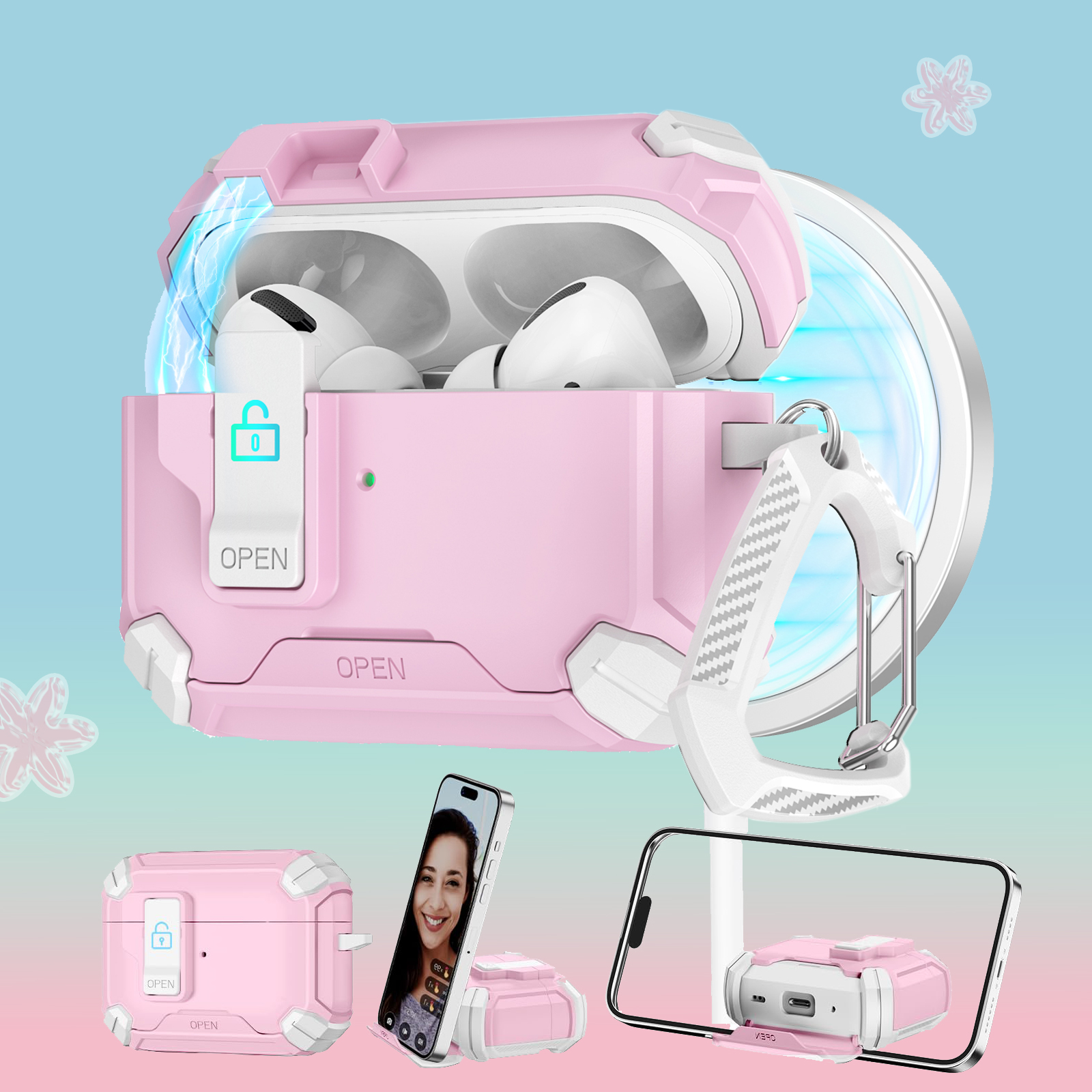 适用苹果AirPods4代自动弹盖耳机壳airpodspro2代保护套magsafe磁吸式锁扣创意支架防摔降噪版开关airpods3代