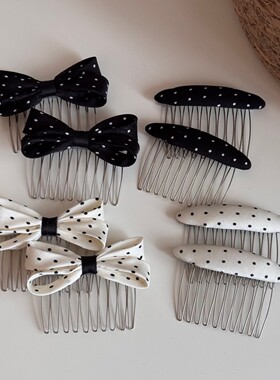韩版蝴蝶结倒插梳碎发整理神器刘海发梳无痕波点插梳齿梳头饰发饰