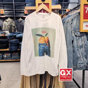 GX出品 levis 李维斯 36015-0043 印花 男白色 时尚圆领长袖T恤
