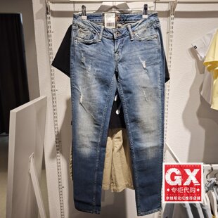 Lee403修身101+马毛做旧破洞收脚女水洗小直筒牛仔裤LWS4031TT3FY