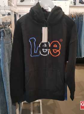 Lee韩国设计刺绣宽松连帽男Logo黑色卫衣LUT006406203187-A00846