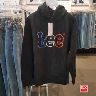 A00846 Lee韩国设计刺绣宽松连帽男Logo黑色卫衣LUT006406203187