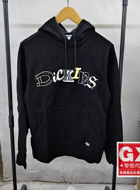 正品Dickies 男圆领白色印花休闲宽松连帽时尚卫衣DK010178BLK1