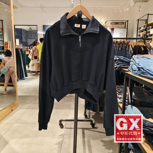 拉链卫衣0015T 领短款 0000 Levis李维斯女黑色POLO时尚 专柜正品