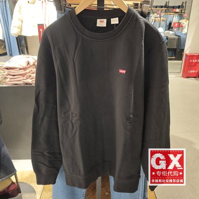 正品levis李维斯2025秋冬男士LOGO标黑色加绒长袖卫衣34257-0008