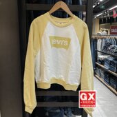 Levis李维斯春秋女士印花logo黄白拼色圆领套头卫衣18722 0076