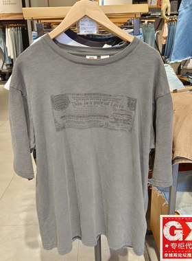 正品Levis李维斯2025年黑灰色纯棉圆领印花男士短袖T恤003N4-0000