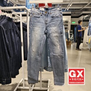 正品Lee418破洞修身中腰毛边水洗小脚做旧女牛仔裤L316926606DA