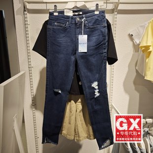 Lee女装 418优形丹宁中腰紧身毛边深蓝破洞牛仔裤LWN418AP49HS