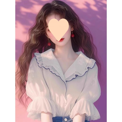白色雪纺衬衫2025新款女夏季古着小众独别致泡泡袖上衣