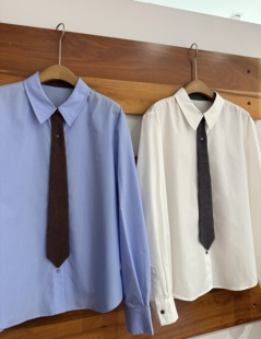 2026春新款纯棉领带衬衫学院风女长袖高级感衬衣文艺百搭上衣