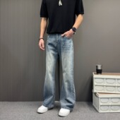 百搭牛仔裤 潮流复古基础款 2026春季 新款 男士 宽松阔腿裤 简约长裤