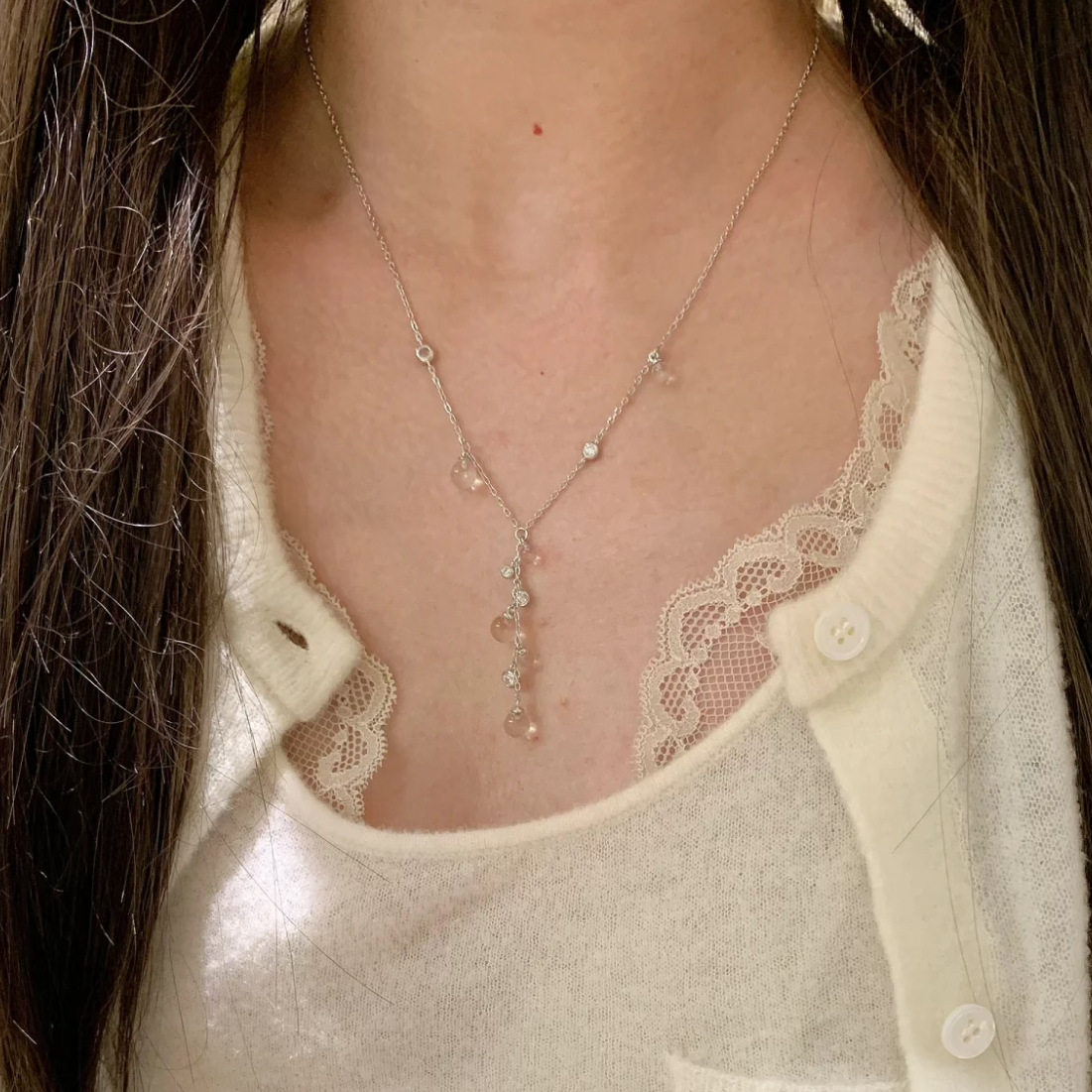 S925银超净体天然白水晶葡萄串时尚项链女气质流苏造型精致感手链