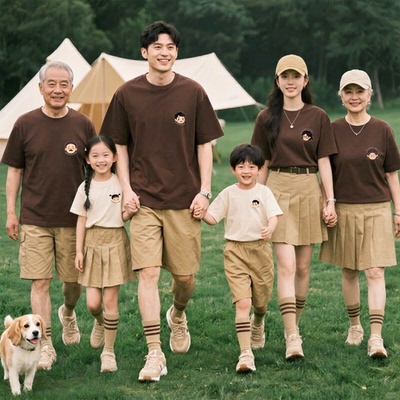 2026夏季新款亲子装一家三四六口度假装母女母子姐弟儿童纯棉t恤