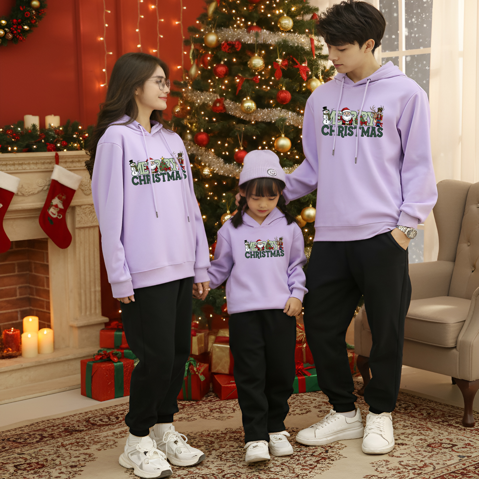 2026圣诞节红色麋鹿亲子装冬装一家三四口卫衣男女家庭装母子女装